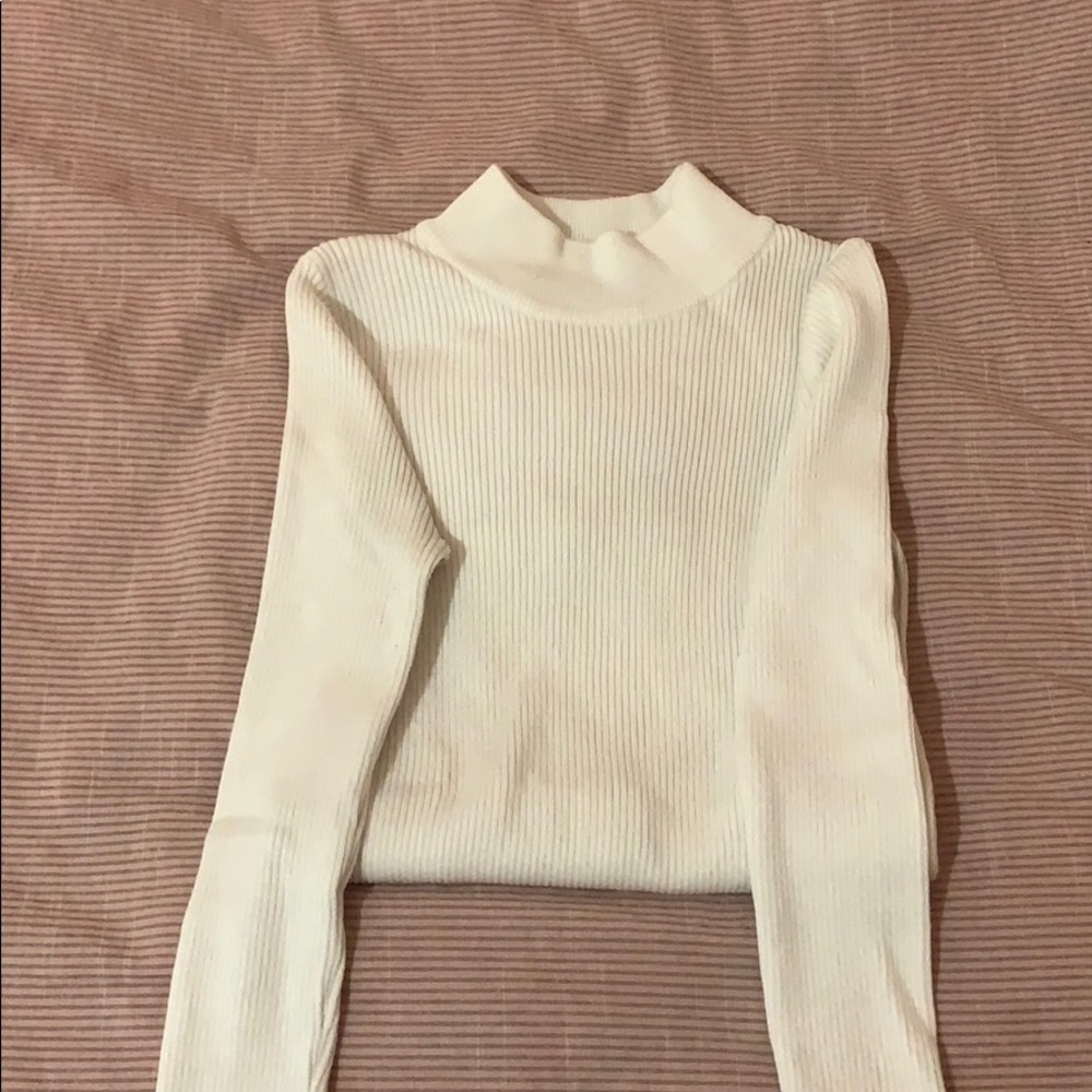 White ripped mock neck sweater